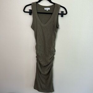 Michael Stars Olive Green Ruched Midi Dress Size Small